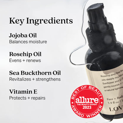 Loved01 Face & Body Oil, John Legend Skincare, Daily Hydration, Lightweight & Non-Greasy Formula with Vitamin E & A, Serum for Scars & Stretchmarks, 2-Pack (3.4 oz each)