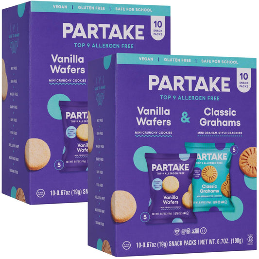 Gluten Free Mini Graham Cracker & Vanilla Wafer Snack Packs by Partake | Vegan & Dairy Free Cookies | Lunch Box Snacks | Allergy Friendly Snacks | Safe School Snack for Kids - 20 Pack