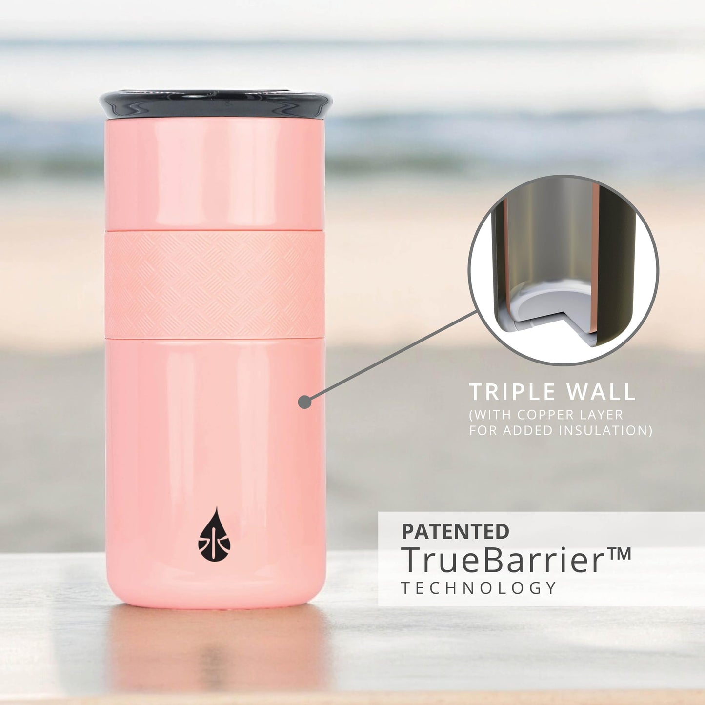Elemental Artisan Insulated Tumbler, Triple Wall Coffee Travel Tumbler, Reusable Stainless Steel Coffee Tumbler with Ceramic Lid, Thermal Coffee Cup for Hot (6 Hrs) & Cold (18 Hrs), 16oz - Gloss Rose