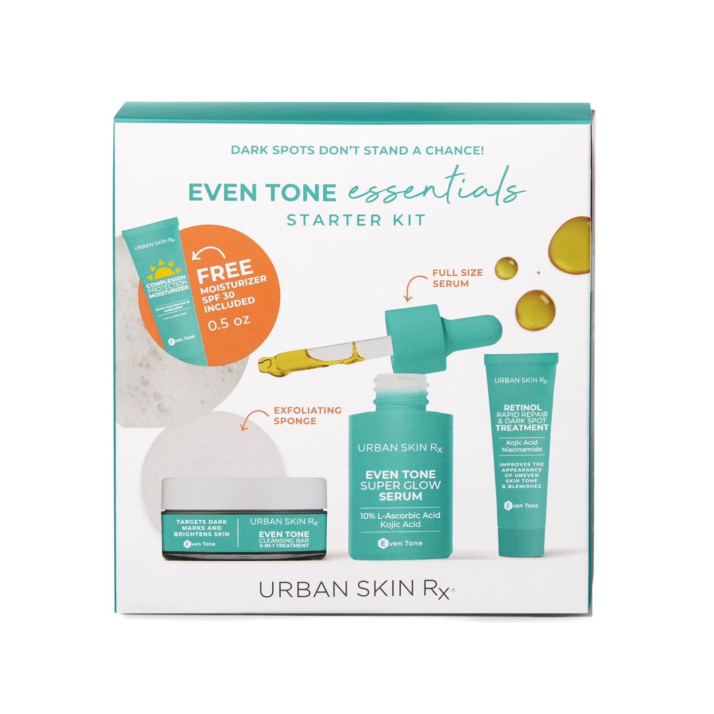 Urban Skin Rx Even Tone Essentials Starter Kit | Daily Regimen Includes 4 Top Products Formulated To Cleanse, Tone, Moisturize & Protect For More Even-Looking Skin