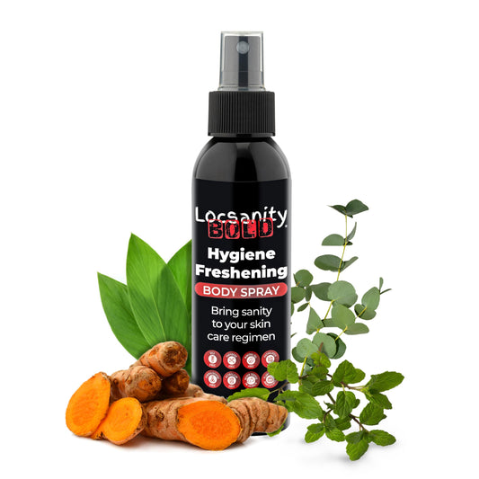 Locsanity BOLD Body Spray for Men - Freshening Deodorant for Groin, Balls, Armpits - Soothing, Cooling, Deodorizing Spray - Natural Personal Hygiene, Skincare Regimen