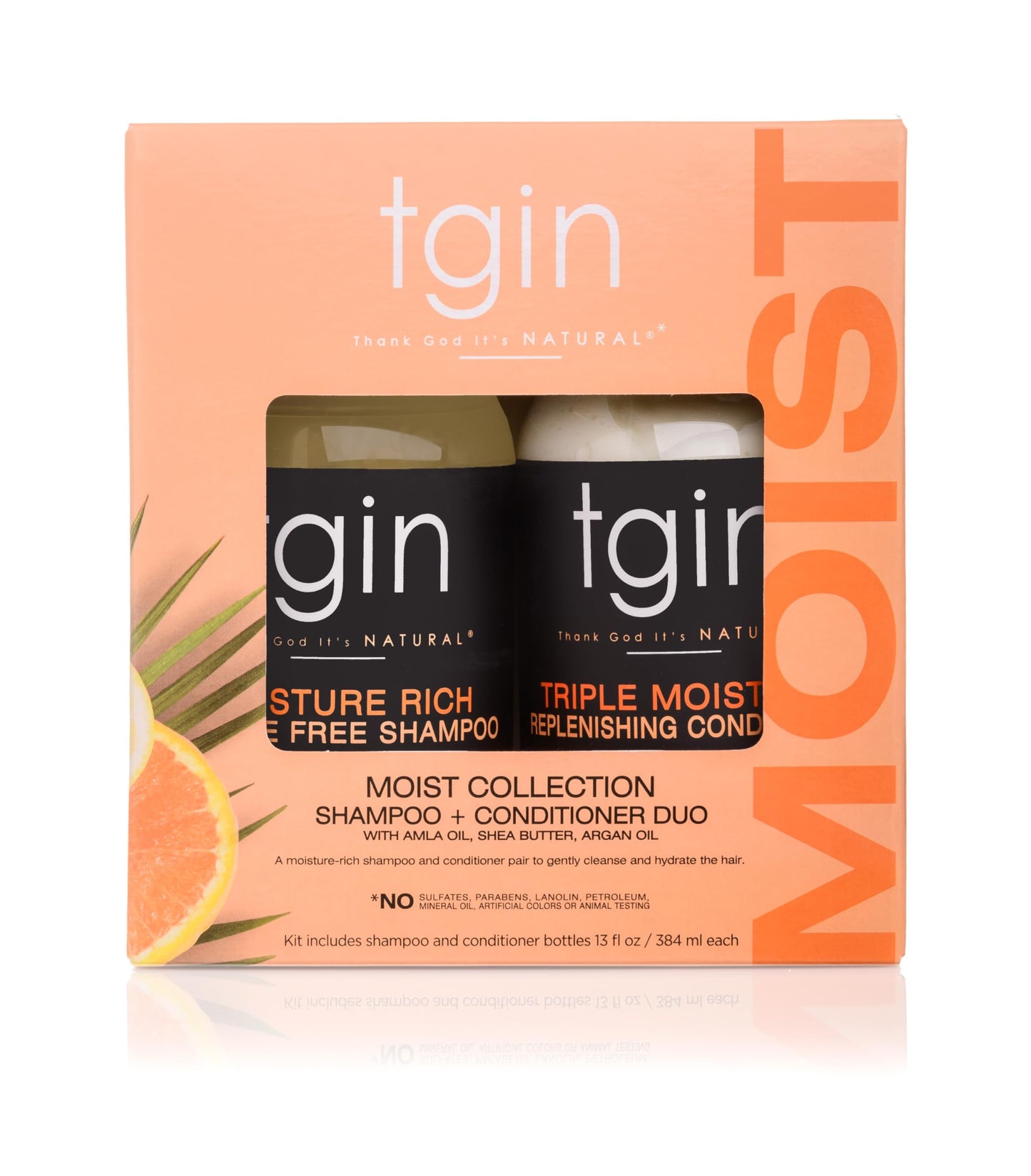 tgin Moisturizing Shampoo & Conditioner Duo for Curly, Coily and Wavy Hair, Sulfate Free, Moisturizes and Detangles Dry Hair, 13 oz (Set)