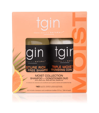 tgin Moisturizing Shampoo & Conditioner Duo for Curly, Coily and Wavy Hair, Sulfate Free, Moisturizes and Detangles Dry Hair, 13 oz (Set)