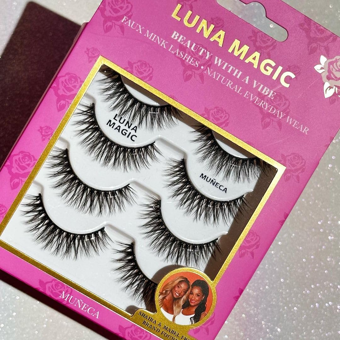 LUNA MAGIC Muńeca Faux Mink Lashes, Multipack, Natural Everyday Wear, Reusable, Wispy & Natural, Cruelty Free, 13MM, 4 Pairs