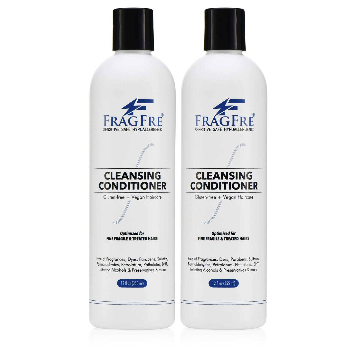 FRAGFRE Cleansing Conditioner for Fine Fragile and Treated Hairs 12 oz (2-Pack Gift Set) - Mild Conditioning Shampoo for Sensitive Skin - Sulfate Free Fragrance Free Paraben Free - Vegan Co-wash