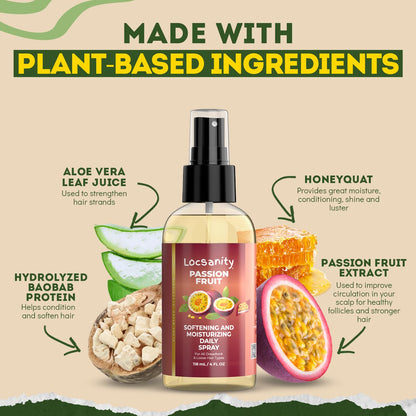 Locsanity Daily Moisturizing Spray for Dull, Dry Locs – Trial Size Passion Fruit Hair and Scalp Moisturizer for Dreadlocks, Sisterlocks, Microlocks, Braids to Control Oil and Frizz (4 fl oz)