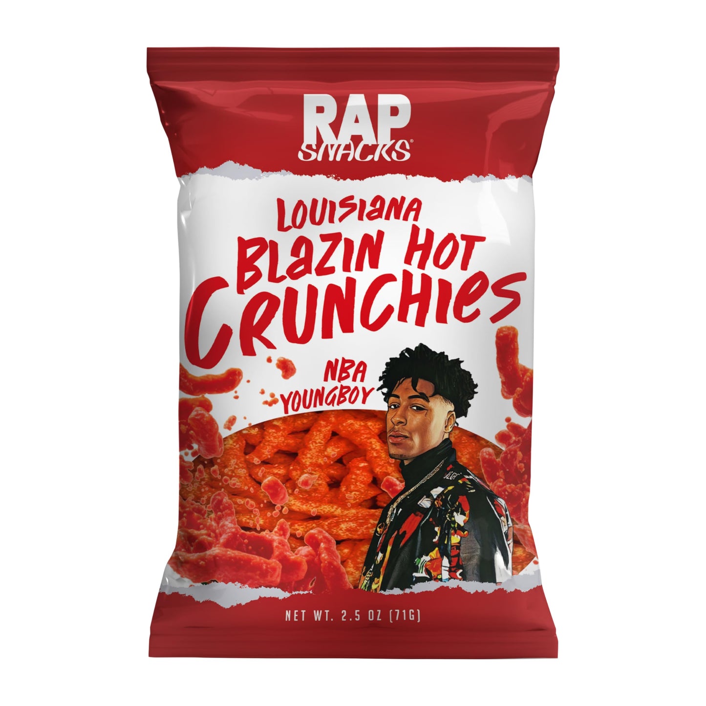 Rap Snacks YoungBoy Never Broke Again Louisiana Blazin Hot Crunchies 3.5 Oz Bags - Pack of 6