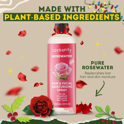 Locsanity Pure Rosewater Hair and Facial Spray – Jumbo Size Hydrating Face Mist to Soothe, Refresh, and Rejuvenate Skin, Reduce Oil and Buildup (32oz)