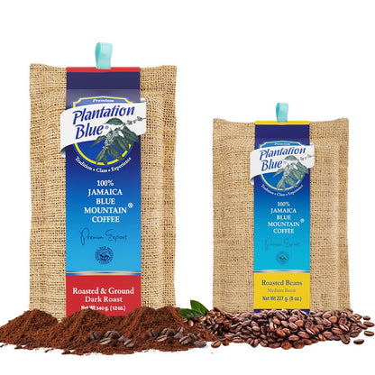 Plantation Blue Mountain Coffee Bundle - 8oz Medium Roast Beans + 12oz Dark Roast Ground