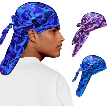 2pcs of durags Pack Set Durags for Men Women Silky durags Dorag Satin Durag Do Doo Du Rag Long Tail du rag Headwrap durag for Dreadlocks Camo