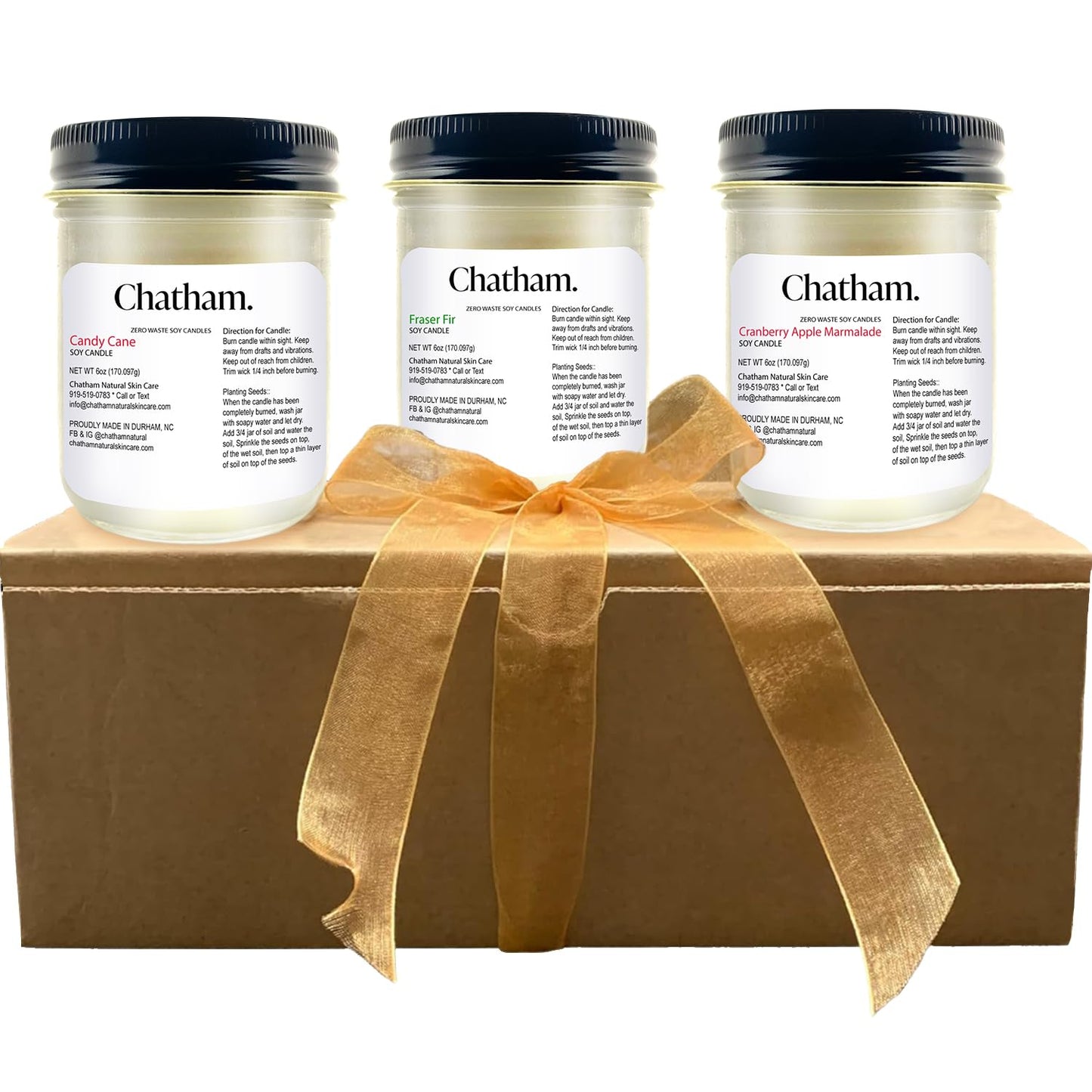 3 Pack 6oz Seed Candles in Glass with Lid, No Waste Candles, Soy Wax, Natural Cotton Wicks, Holiday Gift Set