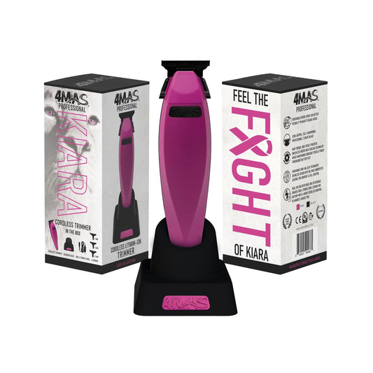 4MAS Kiara Trimmer - Professional Hair & Beard, Zero-Gapped, Cordless Lithium-Ion Trimmer with Charging Base (Pink & Black)