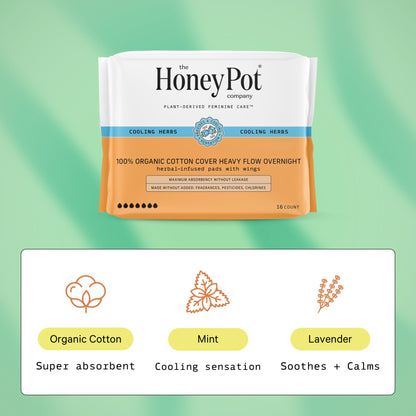 The Honey Pot Company - Herbal Pads for Women - Overnight & Heavy Flow Overnight Bundle - Infused w/Essential Oils for Cooling Effect & Cotton Cover- Sanitary Pads - Feminine Care - FSA Eligible