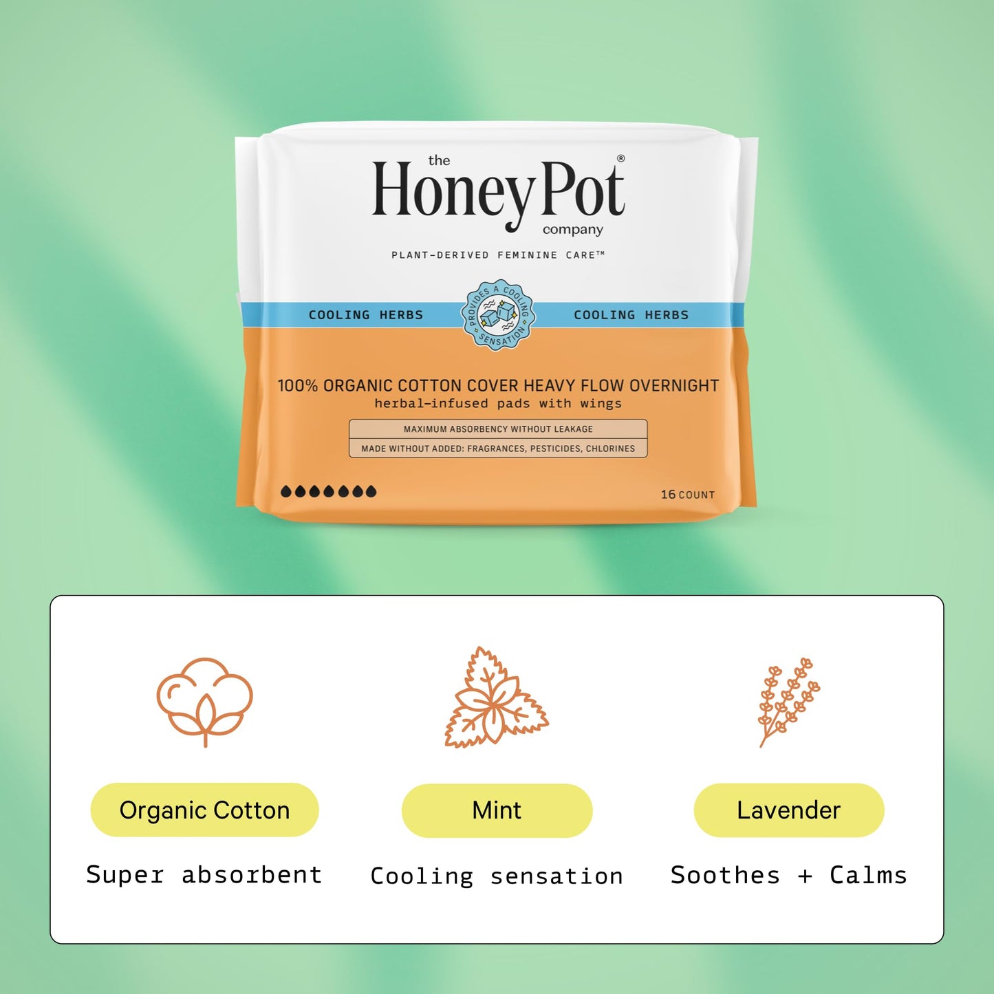 The Honey Pot Company - Herbal Pads for Women - Super & Heavy Flow Overnight Pads Bundle - Infused w/Essential Oils for Cooling Effect & Cotton Cover - Sanitary Pads - Feminine Care - FSA Eligible