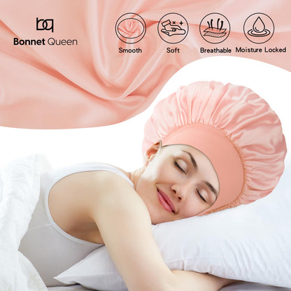 BONNET QUEEN Silk Bonnet for Sleeping Women Satin Bonnet Hair Bonnet Adjustable Hair Bonnet Night Sleep Cap Jade+Pink