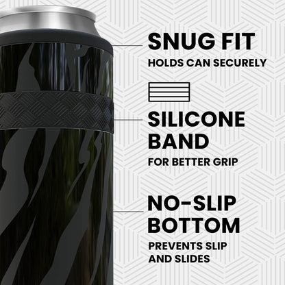 Elemental Insulated Slim Can Cooler, Triple Wall Stainless Steel Skinny Can Cooler - Drink Cooler Insulator for 12oz Skinny Seltzers, Beer, Soda Cans - Obsidian Stripe