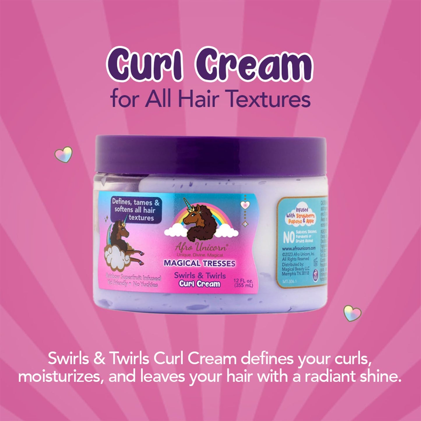 MAGICAL TRESSES’ by Afro Unicorn - Swirls & Twirls Curl Cream - Defining Hair Care for All Curl Textures, 12 fl oz