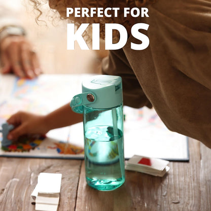 Elemental Leak Proof Water Bottles for Kids - Splash Kids Water Bottle for School with Pop-it Handle - BPA Free Tritan Plastic Reusable Water Bottle with Straw - Blue Tie Dye - 18oz