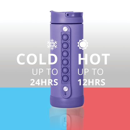 Elemental Iconic Kids Water Bottle with Straw Lid & Stress Relief Pop It Handle, Leak-Proof When Closed, Triple Insulated Kids Stainless Steel Water Bottle For Girls and Boys, 14oz - Lavender