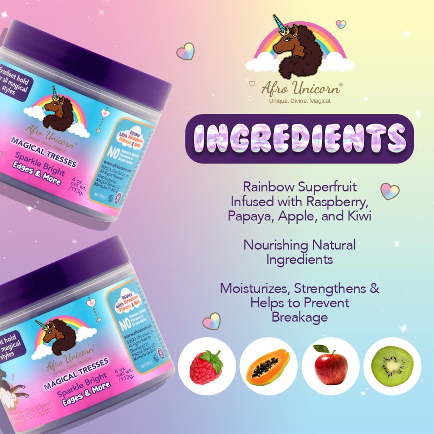 MAGICAL TRESSES by Afro Unicorn - Sparkle Bright Edges & More - Edge Control for Braids, Twists, and Ponytails - Controls Edges and Flyaways, 4 oz