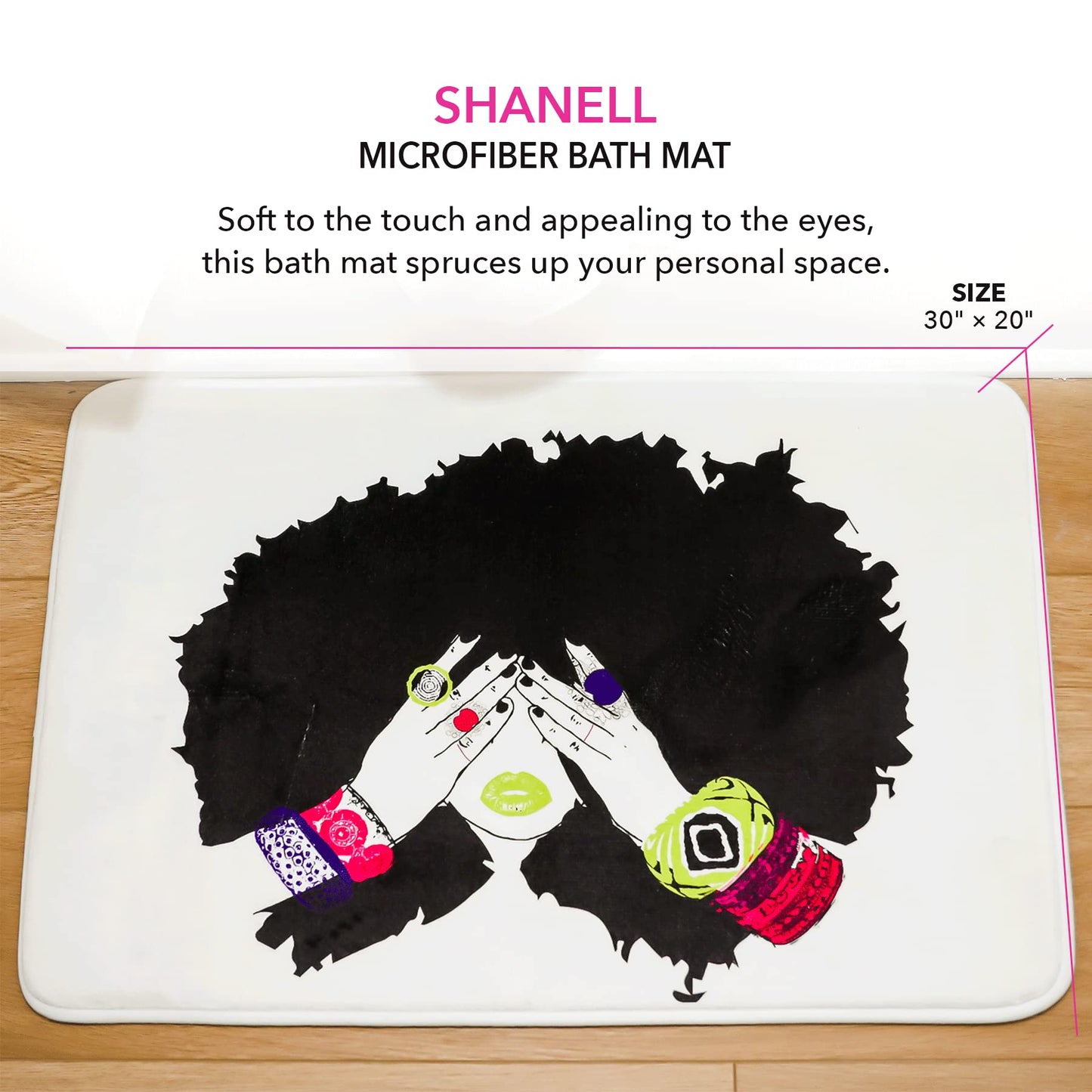 Pardon My Fro Shanell Bathroom Mat - Cushioned Soft Absorbent Bath Rugs with Printed Design - Washable Shower Mat Non Slip - Stylish Microfiber Bath Mat (White Bath Mat 30" X 20")