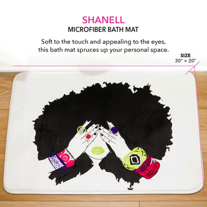 Pardon My Fro Shanell Bathroom Mat - Cushioned Soft Absorbent Bath Rugs with Printed Design - Washable Shower Mat Non Slip - Stylish Microfiber Bath Mat (White Bath Mat 30" X 20")