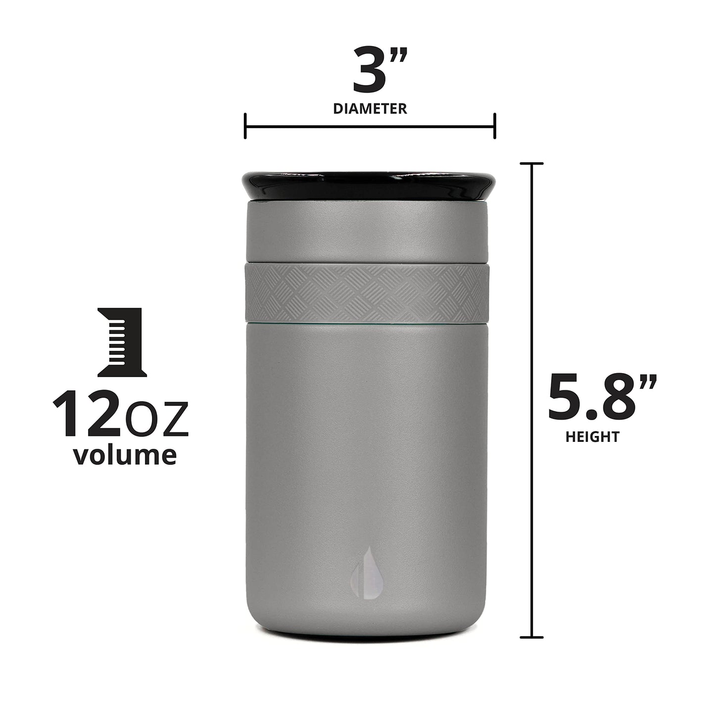 Elemental Artisan Insulated Tumbler, Triple Wall Coffee Travel Mug, Reusable Stainless Steel Coffee Tumbler with Ceramic Lid, Thermal Coffee Cups for Hot (6 Hrs) & Cold (18 Hrs), 12oz - Graphite