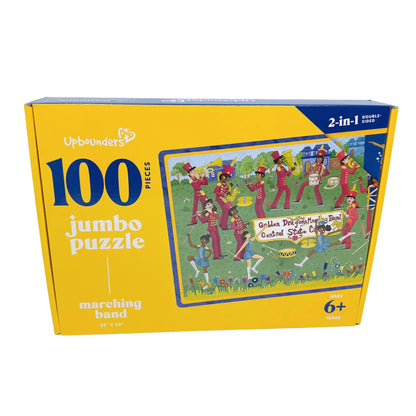 Upbounders Marching Band Jumbo Puzzles for Kids, 100 Piece Puzzle, 2-Sided, Kids Learn Music Band Instrument Names, Ages 6+ (Multicultural)