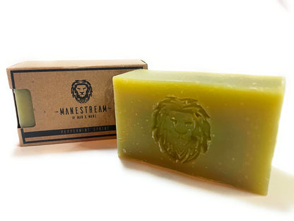 MAN & MANE Manestream Long Lasting, Mild Scented Peppermint Tea Tree 2-in-1 Skin and Shampoo Bar CocoaButter, AloeVera, Jojoba, Bran and Essential Oils, Natural Handmade