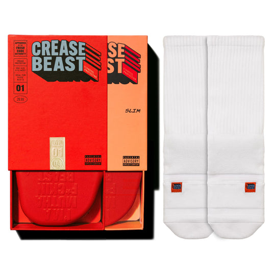 Crease Beast The Duo + White Pocket Socks Bundle – Memory Foam Crease Protector, Stops Creases in Most Shoes, Comfortable, Cushioned Heel.