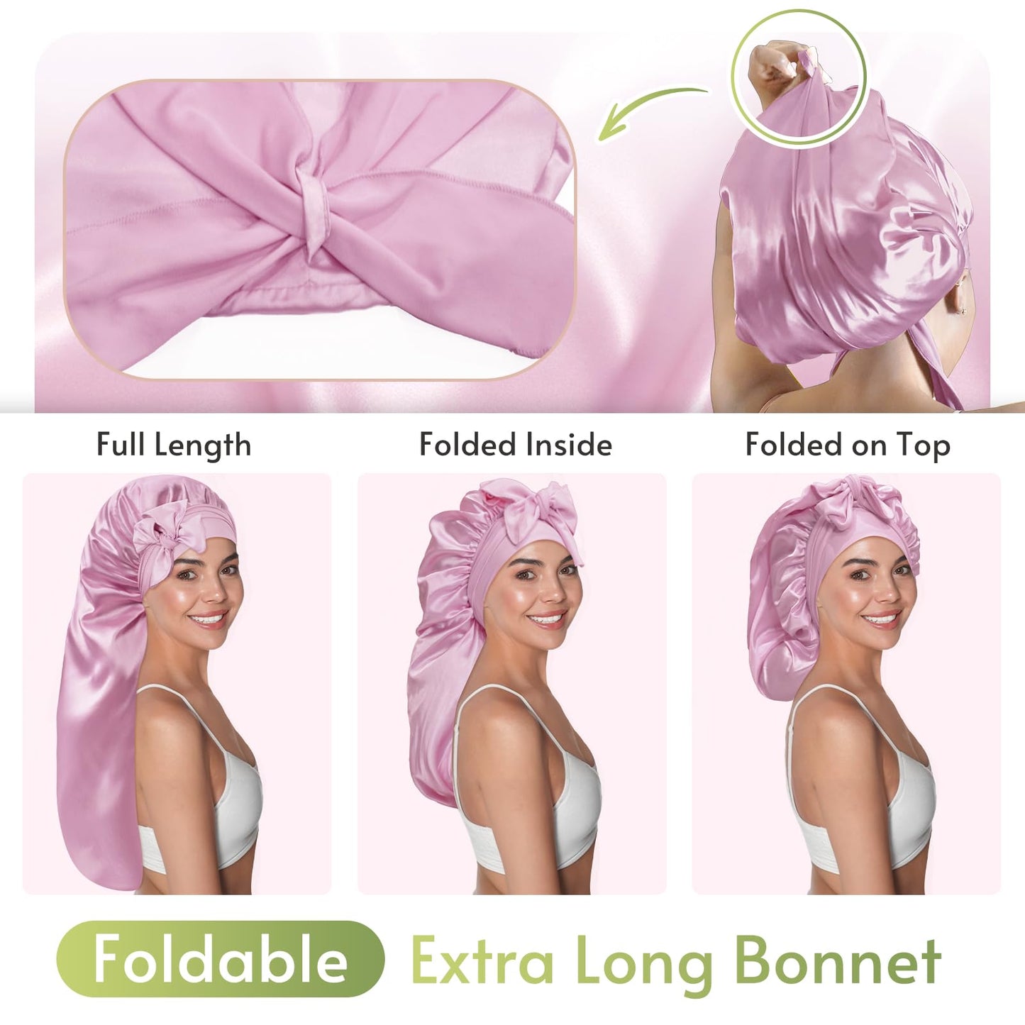 BONNET QUEEN Braid Bonnet and Long Bonnet Foldable Extra Long Silk Bonnet for Braids Satin Bonnet for Sleeping Hair Bonnet with Tie Band Long Sleep Cap