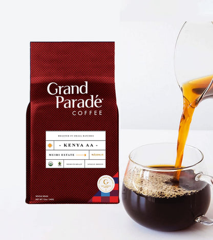 Grand Parade Coffee, 12oz Organic Kenya AA Medium Roast, Whole Bean, Fresh Roasted, Gourmet Single Origin - Fair Trade