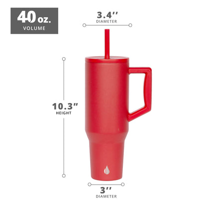 Elemental 40 oz Tumbler with Handle and Straw - Spill Proof Insulated Stainless Steel Commuter for Hot and Cold Beverages - Travel Coffee Mug with 2 Straws & Spill Proof Lid - 40oz - Red