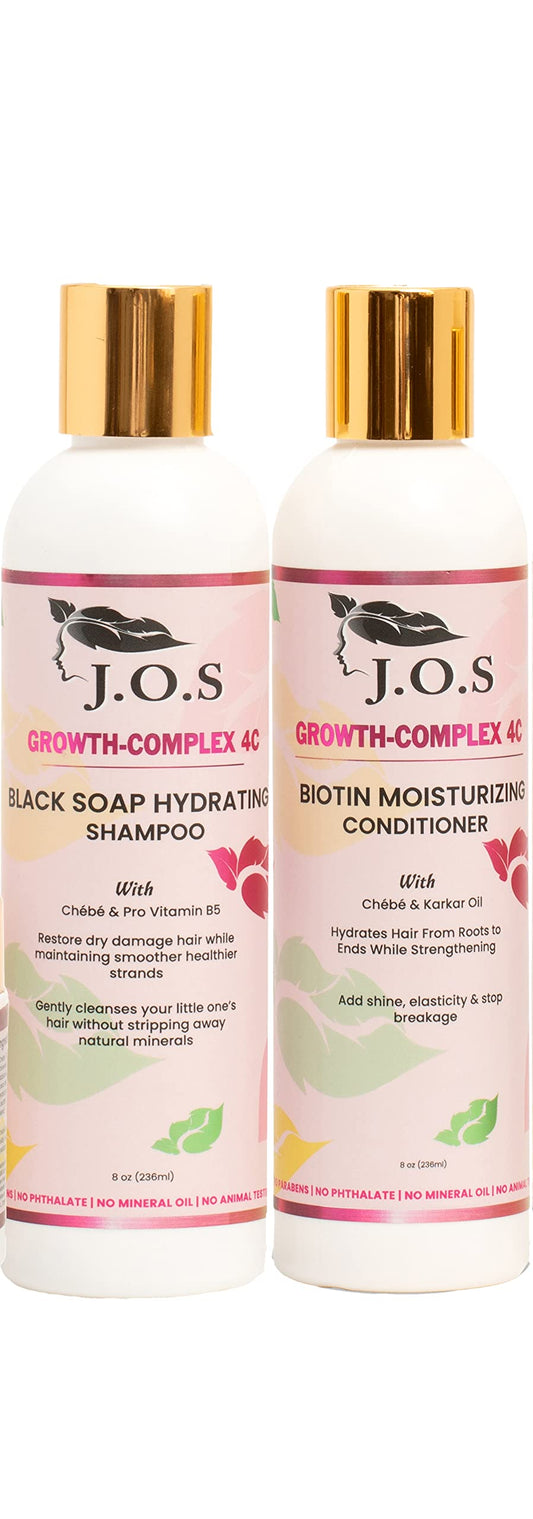 J'Organic Solutions 4C Chébé Shampoo & Conditioner Set with Biotin, Chebe, with African Black Soap, Vitamin B5