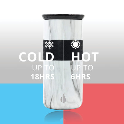 Elemental Artisan Insulated Tumbler, Triple Wall Coffee Travel Tumbler, Reusable Stainless Steel Coffee Tumbler with Ceramic Lid, Thermal Coffee Cup for Hot (6 Hrs) & Cold (18 Hrs) 16oz - White Marble