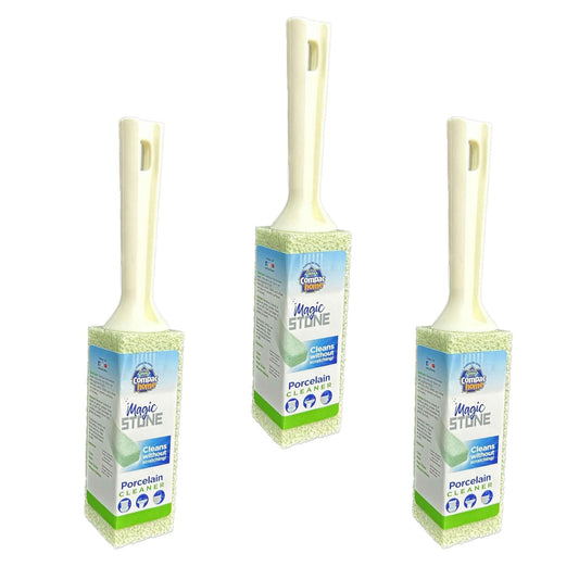 COMPAC HOME Magic-Stone Porcelain Cleaner with Handle, Made from Recycled Glass, Scouring Stick Toilet Cleaner, Removes Stubborn Lime Stains from Porcelain or Bathroom Fixtures, Pack of 3