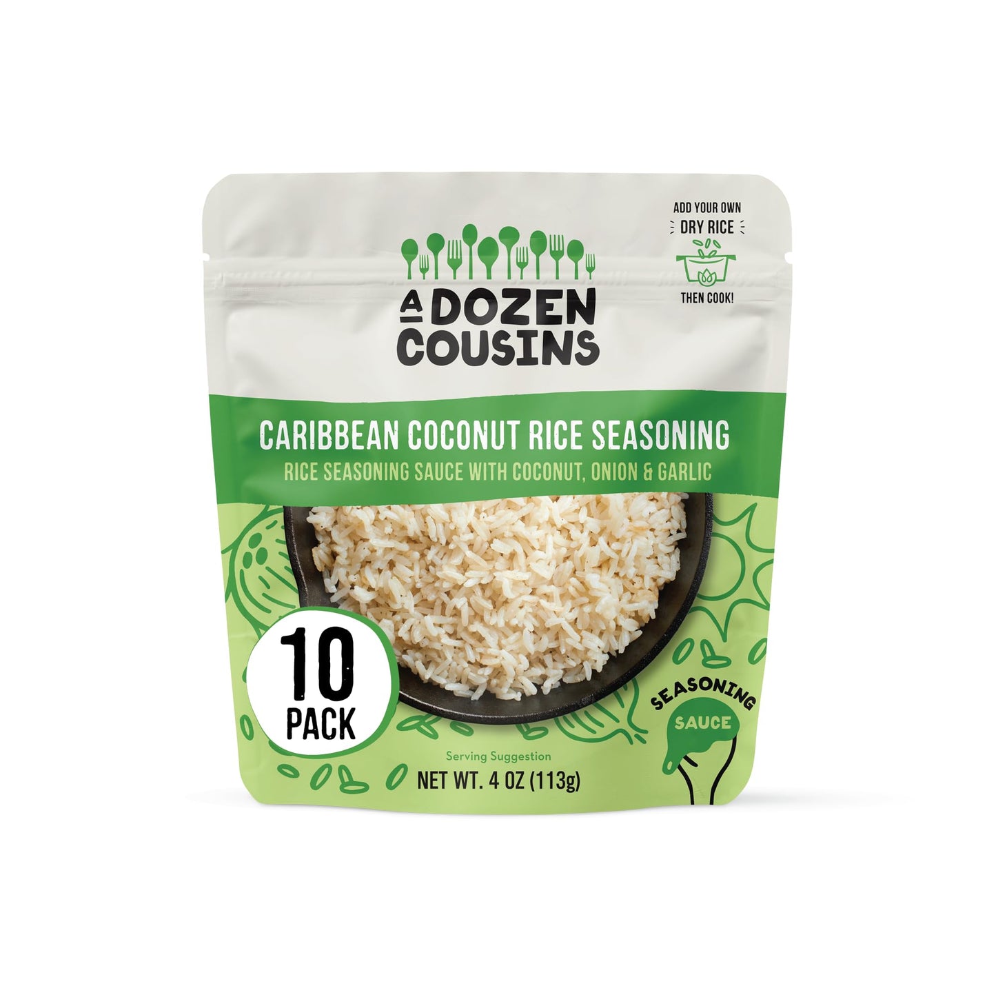 A Dozen Cousins Rice Seasoning Sauce Packets - Season and Prepare Your Own Rice Dishes - 10 Pack - Caribbean Coconut Rice - 4 oz Packet