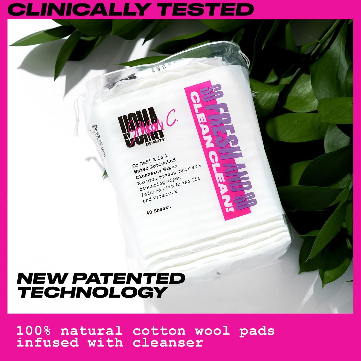 UOMA by Sharon C. Face Wipes - Go Awf 2 in 1 Water Activated Makeup Wipes. Biodegradable Cotton Pads, Face Cleansing Wipes Makeup Remover. Facial Wipes with Argan Oil + Vitamin E. 40 Make Up Wipes