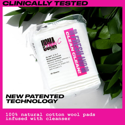 UOMA by Sharon C. Face Wipes - Go Awf 2 in 1 Water Activated Makeup Wipes. Biodegradable Cotton Pads, Face Cleansing Wipes Makeup Remover. Facial Wipes with Argan Oil + Vitamin E. 40 Make Up Wipes