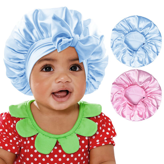 BONNET QUEEN 2pcs Baby Bonnet 6-12 Months Bonnet for Girls Toddler Silk Bonnet Hair Bonnets with tie Band Bow 6-12 Months