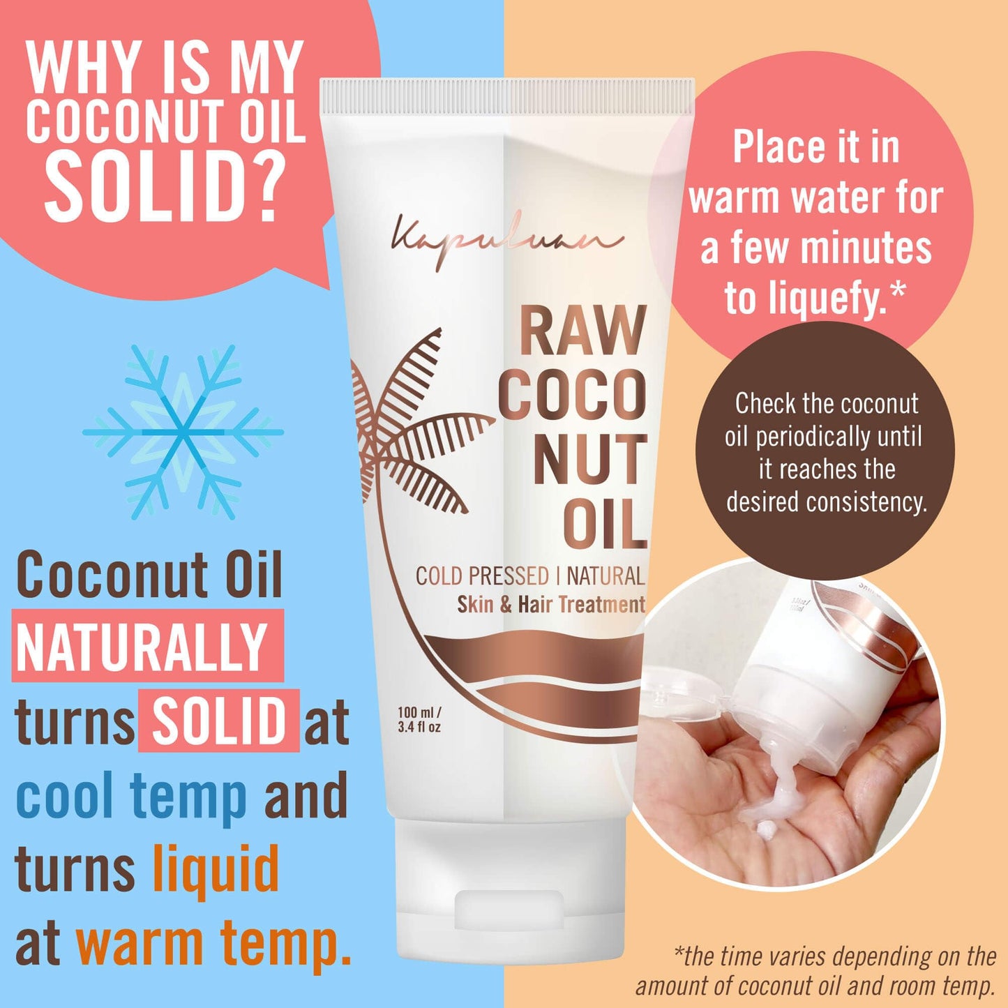 Kapuluan Coconut Oil for Hair, Skin - Extra Virgin Cold Pressed Oil with MCTs for Body Care or Haircare, Hair Growth, Aceite de Coco Natural, Baby, Dogs, Pets Travel Mini Tube (5 x 25ml)