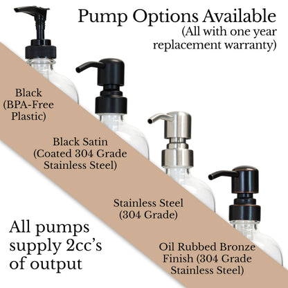 Artanis Home Clear Refillable Hand and Dish Soap Dispenser Set with Pumps for Kitchen Sink - Glass Boston Round Soap Bottles - Waterproof Labels - 16 oz - 2 Pack