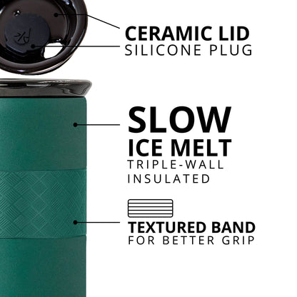 Elemental Artisan Insulated Tumbler, Triple Wall Coffee Travel Mug, Reusable Stainless Steel Coffee Tumbler with Ceramic Lid, Thermal Coffee Cups for Hot (6 Hrs) & Cold (18 Hrs), 16oz - Forest Green