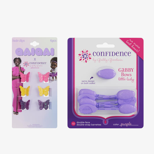 Qai Qai Butterfly Clips(6) and Purple GaBBY Bows (10) Bundle