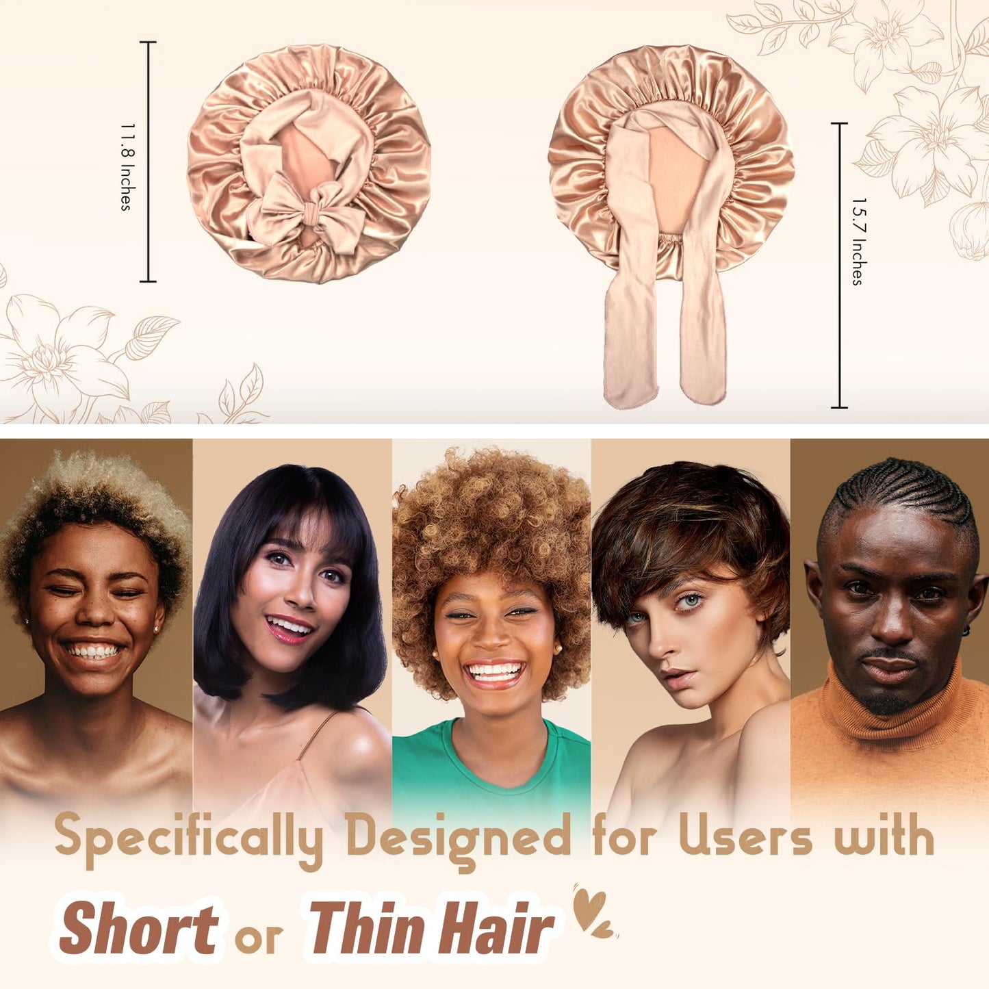 BONNET QUEEN Silk Bonnet for Sleeping Small Satin Bonnet Hair Bonnet Small Sleep Cap with Adjustable Tie Band Champagne