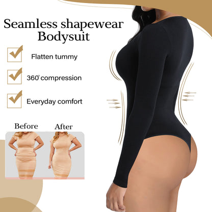 Soo slick Bodysuit for Women Fall Clothes for Women 2024 - Body Shaper Long Sleeve Crew Neck Thong Body Shaping Tops