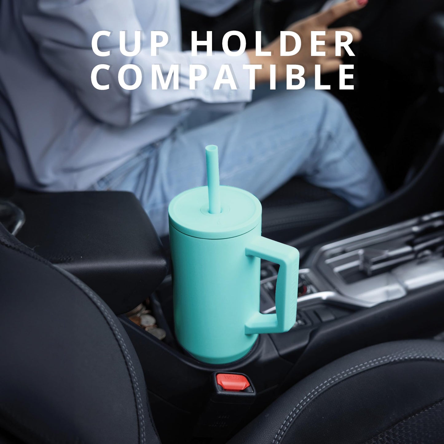 Elemental 40oz Tumbler with Handle and Straw - Spill Proof Insulated Stainless Steel Commuter for Hot & Cold Beverages - Travel Coffee Mug with 2 Straws & Spill Proof Lid - 40 oz - Robin's Egg