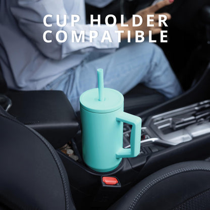 Elemental 40oz Tumbler with Handle and Straw - Spill Proof Insulated Stainless Steel Commuter for Hot & Cold Beverages - Travel Coffee Mug with 2 Straws & Spill Proof Lid - 40 oz - Robin's Egg