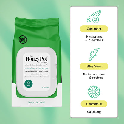 The Honey Pot Company - Feminine Wash & Feminine Wipe Bundle - Includes Ph Balance Feminine Wash and Wipes for Women - Herbal Infused Feminine Care Products - Cucumber Aloe