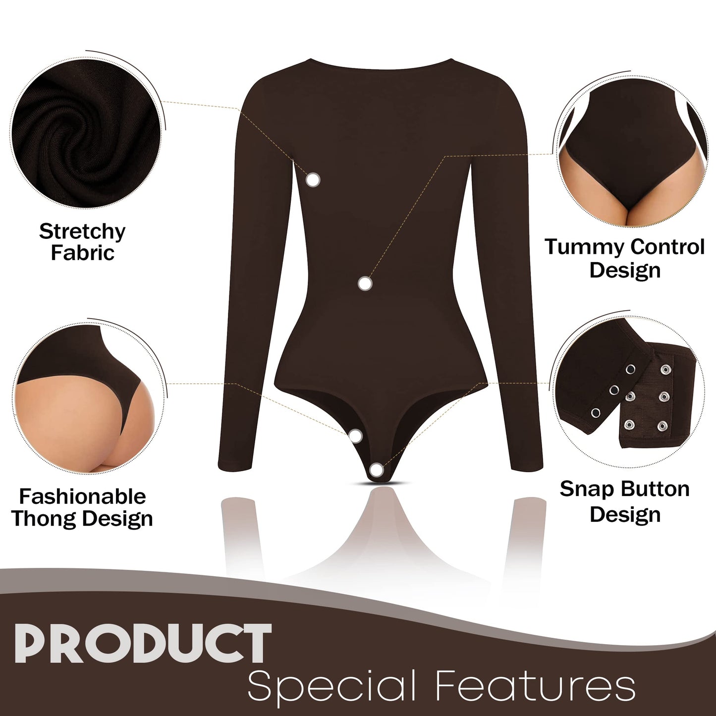 Soo slick Bodysuit for Women Fall Clothes for Women 2024 - Body Shaper Long Sleeve Crew Neck Thong Body Shaping Tops